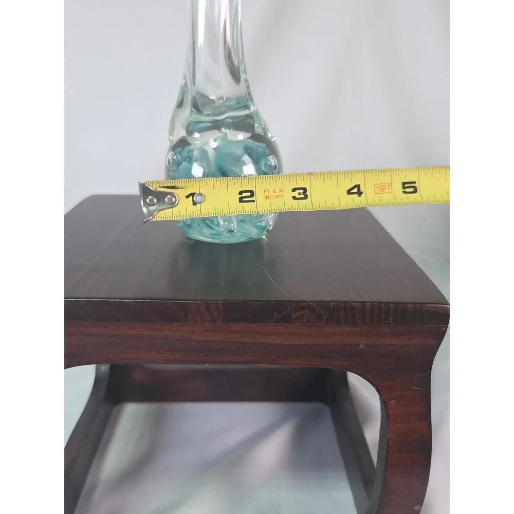 Joe Rice 8 Inch Teal Hand Blown Floral Vase